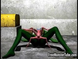 3d vizatimore jashtëtokësor seductress duke fucked i vështirë nga një spider